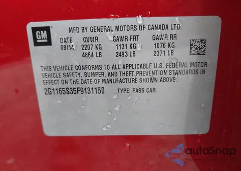 2015 Chevrolet Impala 2Lz from USA, damaged, VIN 2G1165S35F9131150